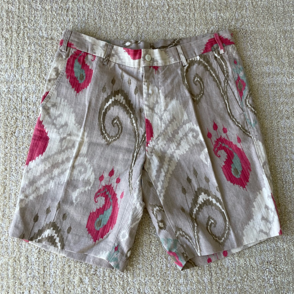 J. Mclaughlin Men's Size 32 Waist Autumn Swirl Linen/Cotton Shorts Model 16859